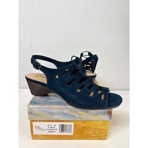 Bella Vita Womens Zamira Wedge Heel Slingback Sandals Navy Kidsuede Leather 8.5W